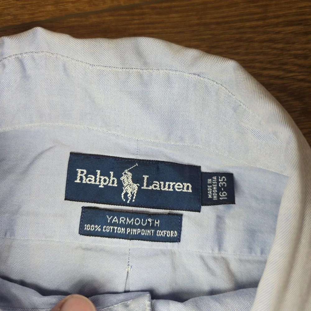 Vintage Polo Ralph Lauren Yarmouth Shirt Mens 16 35 Blue Oxford Cotton Flesh